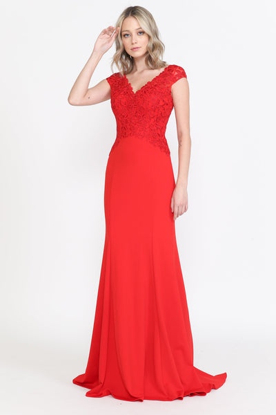 Poly USA 8558 Fitted Embroidered Cap Sleeve Gown