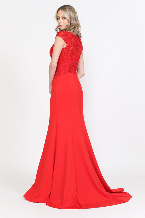 Poly USA 8558 Fitted Embroidered Cap Sleeve Gown