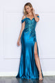 Vestido ajustado con hombros descubiertos, bordado y abertura, de Poly USA 9350