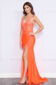 Vestido ajustado con escote en V profundo y bordado de Poly USA 9120