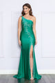 Vestido ajustado bordado de un solo hombro de Poly USA 9136