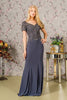 Fitted Embroidered Short Sleeve Gown by GLS Gloria GL3361 - S / Charcoal - Long Formal Dresses