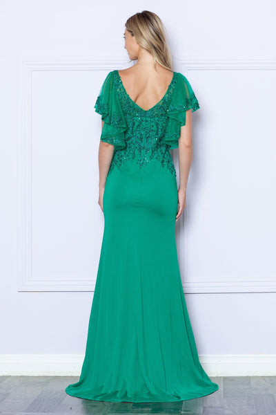 Poly USA 9318 Fitted Embroidered Short Sleeve Gown