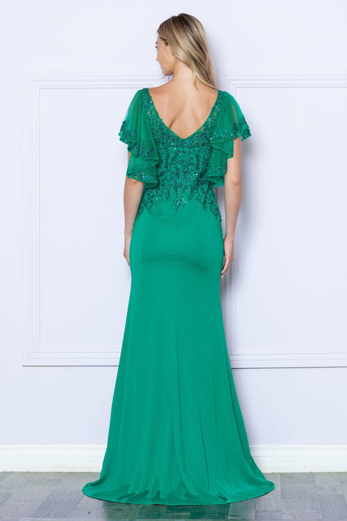 Poly USA 9318 Fitted Embroidered Short Sleeve Gown