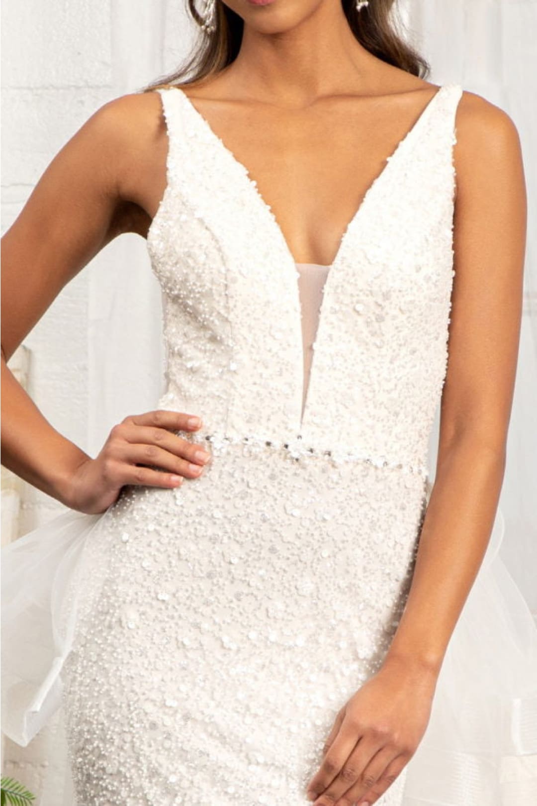Fitted Floral Applique Wedding Gown by Elizabeth K GL3014 - Wedding Dresses