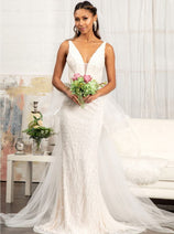 Fitted Floral Applique Wedding Gown by Elizabeth K GL3014