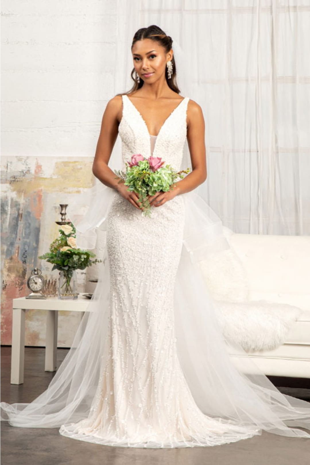 Fitted Floral Applique Wedding Gown by Elizabeth K GL3014 - Wedding Dresses