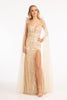 Fitted Glitter Cape Sleeve Gown by Elizabeth K GL3047 - XS / Champagne - Long Formal Dresses