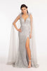 Fitted Glitter Cape Sleeve Gown by Elizabeth K GL3047 - XS / Silver - Long Formal Dresses