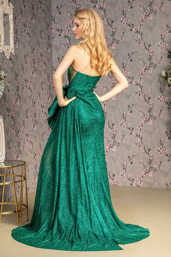 Fitted Glitter One Shoulder Bow Slit Gown by GLS Gloria GL3272 - Long Formal Dresses