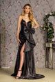 Fitted Glitter One Shoulder Bow Slit Gown by GLS Gloria GL3272 - XS / Black - Long Formal Dresses