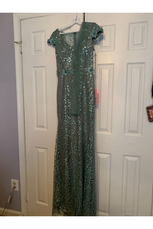 Fitted Glitter Print Short Sleeve Gown by GLS Gloria GL3414 - Long Formal Dresses