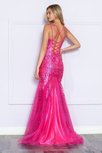 Poly USA 9306 Fitted Glitter Print Sleeveless Gown