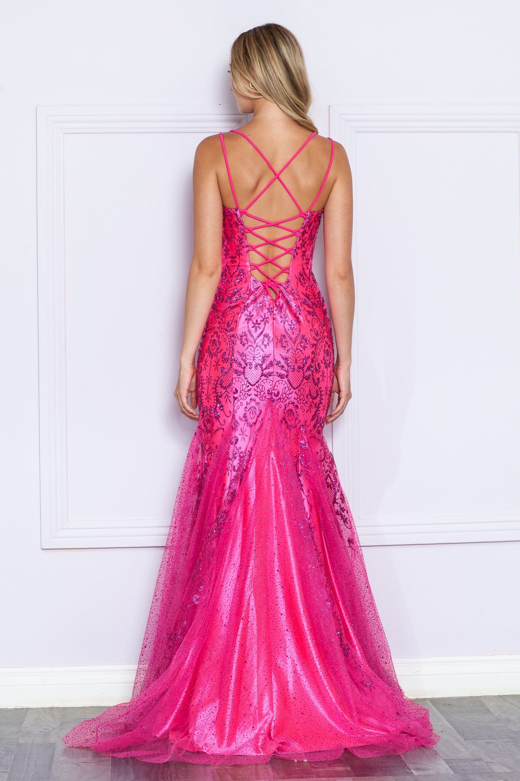 Poly USA 9306 Fitted Glitter Print Sleeveless Gown