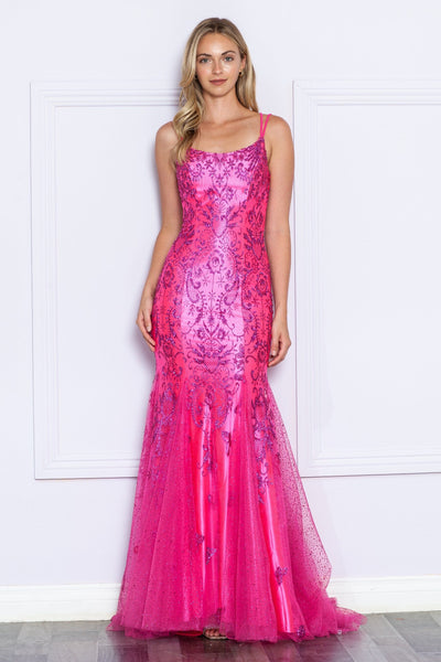Poly USA 9306 Fitted Glitter Print Sleeveless Gown