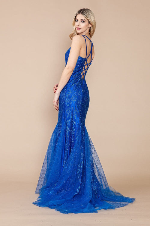 Poly USA 9306 Fitted Glitter Print Sleeveless Gown
