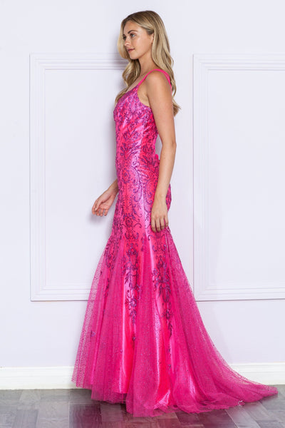 Poly USA 9306 Fitted Glitter Print Sleeveless Gown