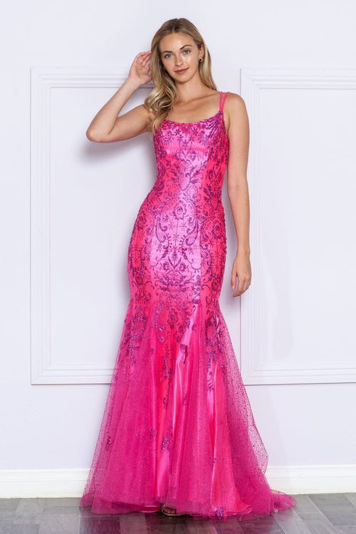 Poly USA 9306 Fitted Glitter Print Sleeveless Gown