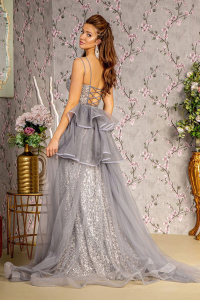Fitted Glitter Sleeveless Overskirt Slit Gown by GLS Gloria GL3273 - Long Formal Dresses