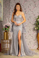 Fitted Glitter Sleeveless Overskirt Slit Gown by GLS Gloria GL3273 - XS / Silver - Long Formal Dresses