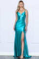 Poly USA 9252 Fitted Illusion V-Neck Slit Gown