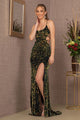Fitted Iridescent Sequin Slit Gown by Elizabeth K GL3150 - XS / Black - Long Formal Dresses