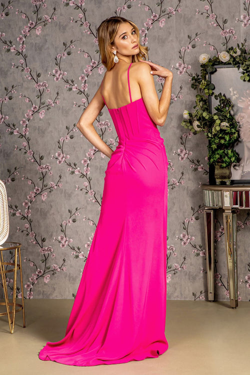 Fitted Jersey Sleeveless Bow Slit Gown by GLS Gloria GL3458 - Long Formal Dresses