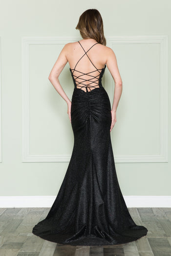 Poly USA 8878 Fitted Lace-Up Back Glitter Gown