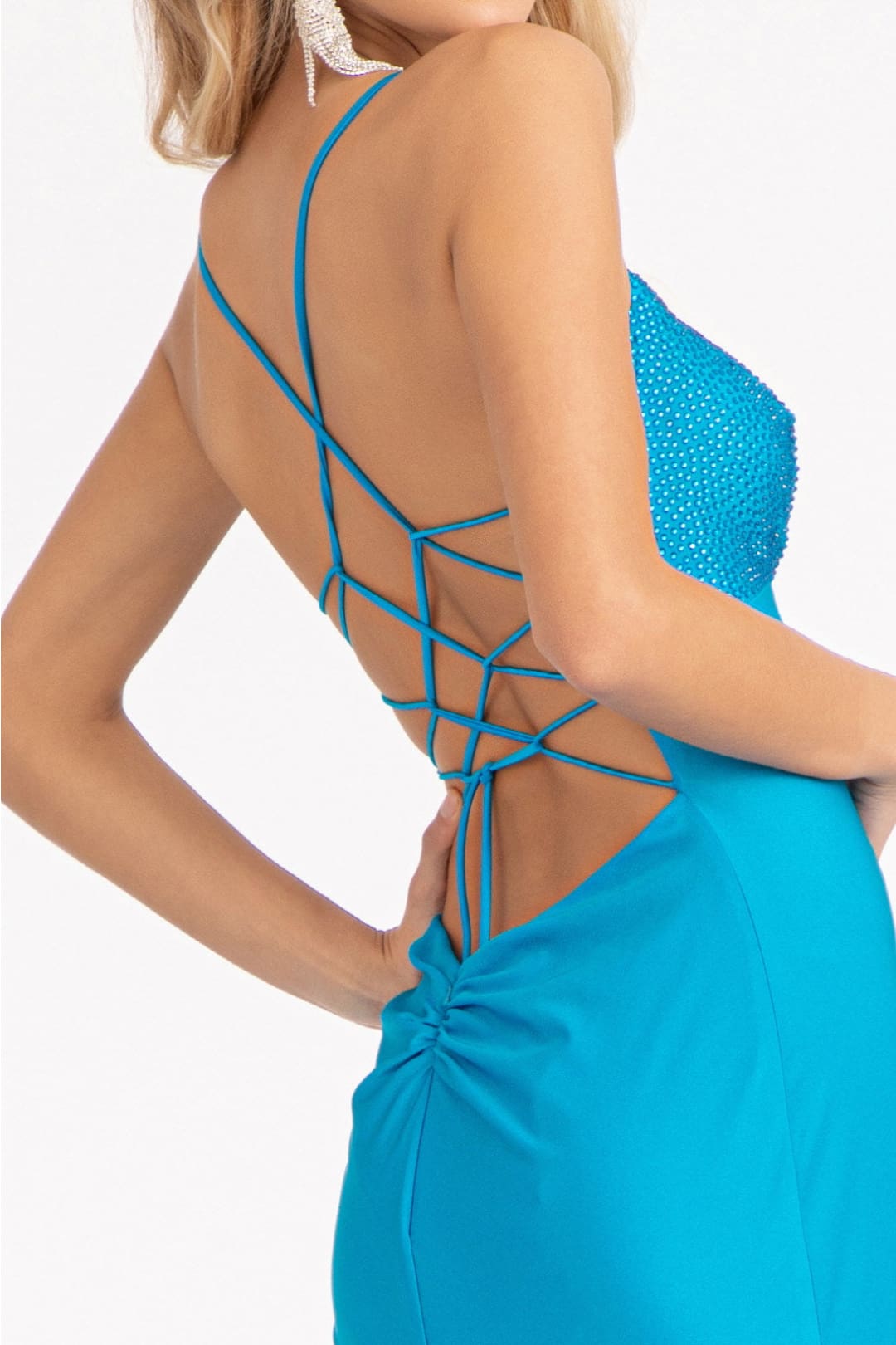 Fitted Lace-Up Jersey Gown by Elizabeth K GL3035 - Long Formal Dresses