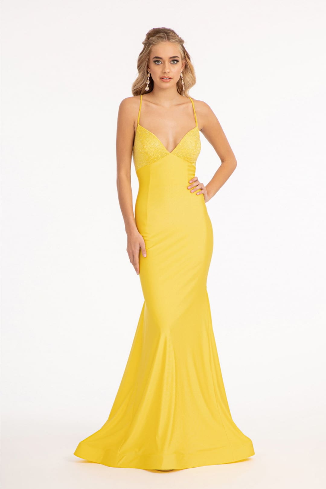 Fitted Lace-Up Jersey Gown by Elizabeth K GL3035 - XS / Yellow - Long Formal Dresses