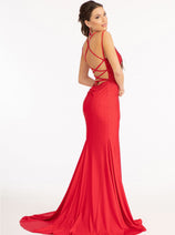 Fitted Lace-Up Rhinestone Gown by Elizabeth K GL3036