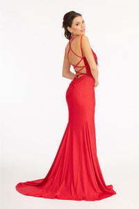 Fitted Lace-Up Rhinestone Gown by Elizabeth K GL3036 - Long Formal Dresses