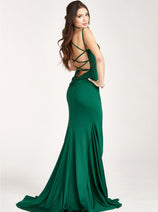 Fitted Lace-Up Rhinestone Gown by Elizabeth K GL3036