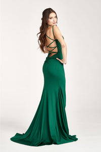 Fitted Lace-Up Rhinestone Gown by Elizabeth K GL3036 - Long Formal Dresses