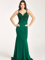 Fitted Lace-Up Rhinestone Gown by Elizabeth K GL3036
