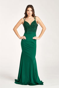 Fitted Lace-Up Rhinestone Gown by Elizabeth K GL3036 - XS / Green - Long Formal Dresses