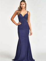 Fitted Lace-Up Rhinestone Gown by Elizabeth K GL3036