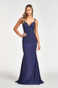 Fitted Lace-Up Rhinestone Gown by Elizabeth K GL3036 - XS / Navy - Long Formal Dresses
