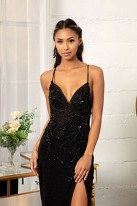 Fitted Lace-Up Sequin Gown by Elizabeth K GL3006 - Long Formal Dresses