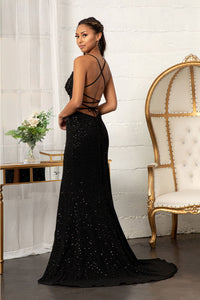 Fitted Lace-Up Sequin Gown by Elizabeth K GL3006 - Long Formal Dresses