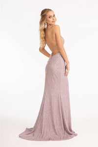 Fitted Lace-Up Sequin Gown by Elizabeth K GL3006 - Long Formal Dresses