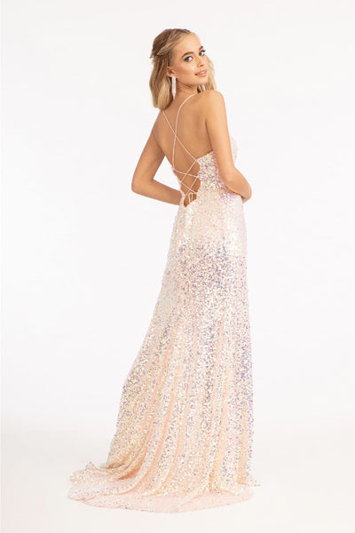 Fitted Lace-Up Sequin Gown by Elizabeth K GL3051 - Long Formal Dresses