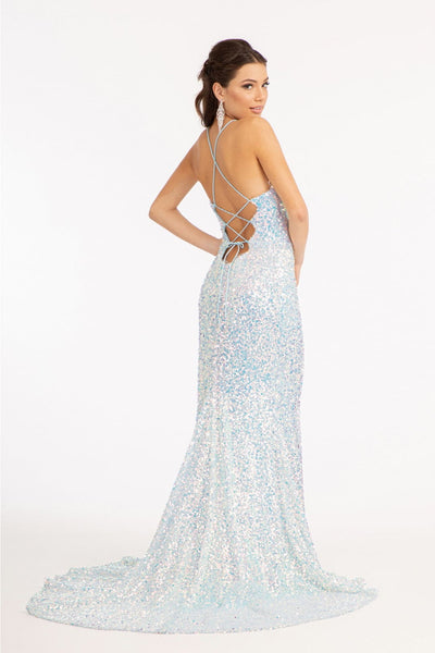 Fitted Lace-Up Sequin Gown by Elizabeth K GL3051 - Long Formal Dresses