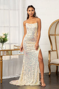 Fitted Lace-Up Sequin Gown by Elizabeth K GL3051 - XS / Light Gold - Long Formal Dresses