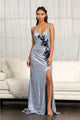 Fitted Lace-Up Sequin Slit Gown by Elizabeth K GL3049 - XS / Silvery Blue - Long Formal Dresses