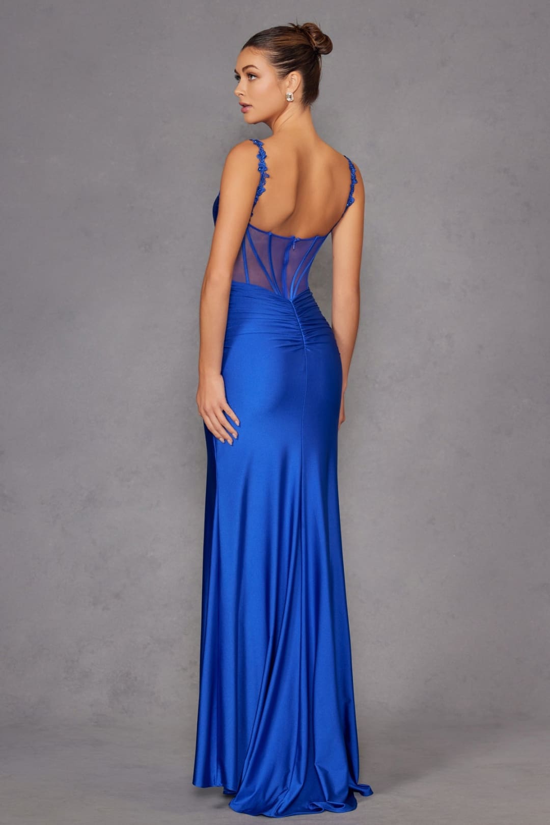 Fitted Long Cowl Neck Slit Dress by Juliet JT2518I - Long Formal Dresses