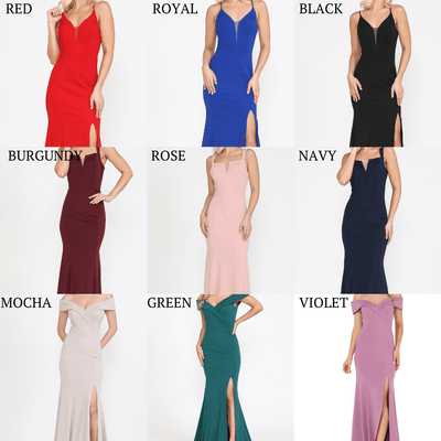 Poly USA 8298 Fitted Long Deep V-Neck Dress