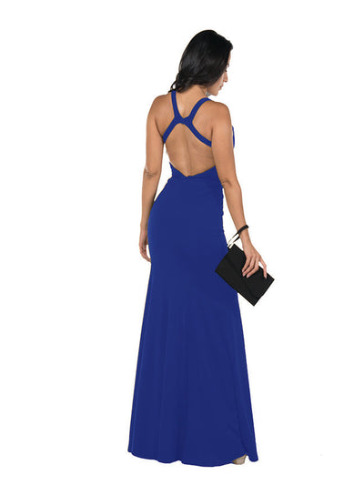Poly USA 8298 Fitted Long Deep V-Neck Dress