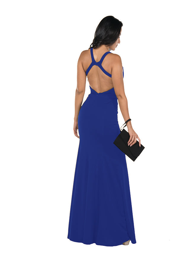 Vestido largo ajustado con escote en V profundo de Poly USA 8298