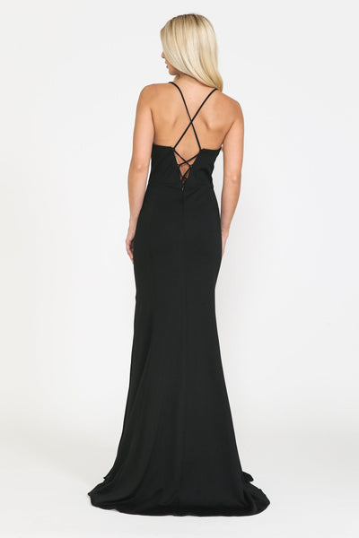 Poly USA 8360 Fitted Long Deep V-Neck Dress with Slit